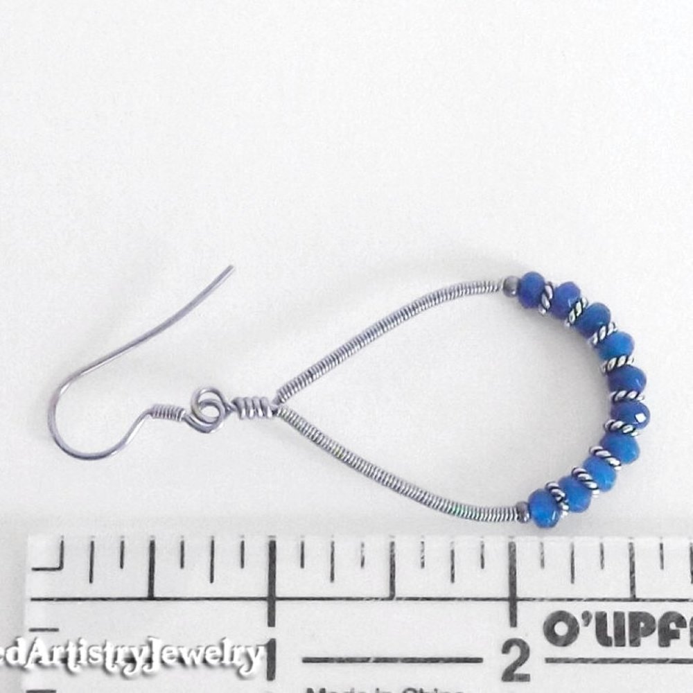 Blue Jade Titanium Wire Wrapped Teardrop Hoop Earrings - Picture 4 of 4
